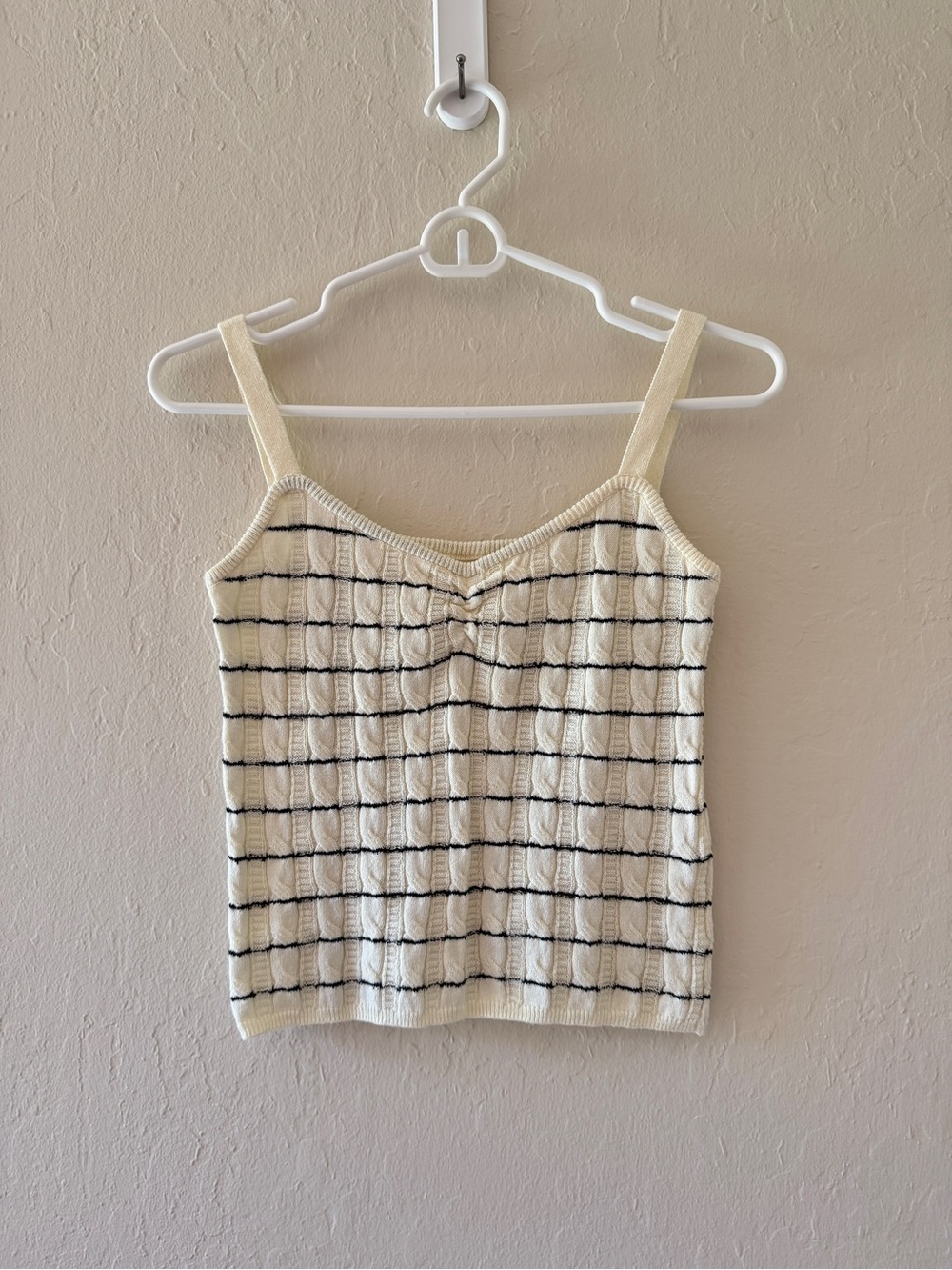 Cream Knit Striped Tank Top